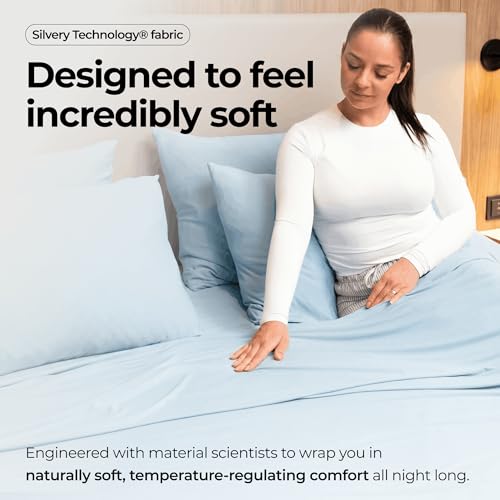 Ice Blue Silvery Silver Infused King Bed Sheets Set - Ultra-Soft Temperature-Regulating & Self-Cleaning Technology