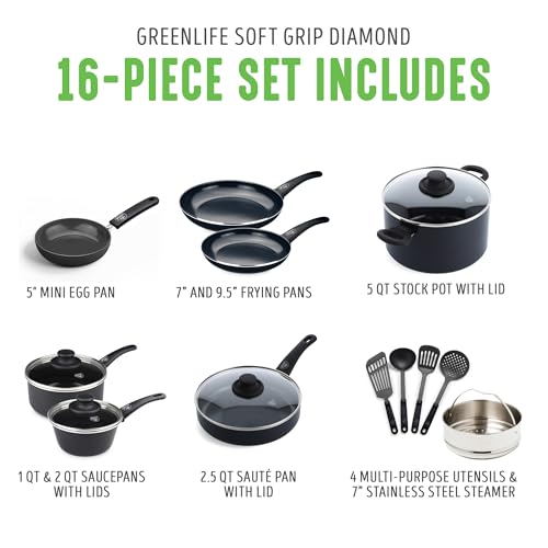 GreenLife 16-Piece Ceramic Nonstick Cookware Set with Soft Grip Handles - Black, Variation of THIS listing