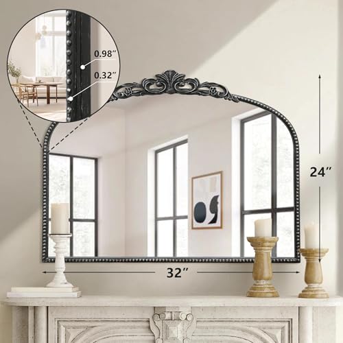 Micasso Vintage Black Arched Mirror - 24x32 Inch Baroque Antique Vanity Mirror
