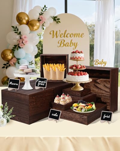 Wooden Buffet Risers with Mini Chalkboard Signs - 8 Sizes for Party & Dessert Displays