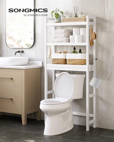 Over-the-Toilet Storage Shelf Bamboo 3 Tiers Cloud White - Adjustable Bathroom Organizer
