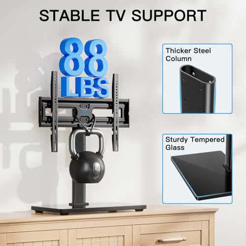 PERLESMITH Universal TV Stand Legs for 32-65 Inch TVs, Height Adjustable Swivel Base with Tempered Glass, VESA 400x400mm, PSTVS17 - Black