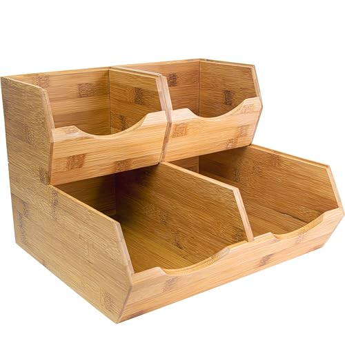 Medium Bamboo Pantry Storage Bins Set of 3 Stackable Fruit & Vegetable Organizer