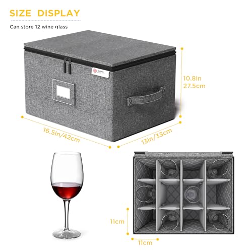 2 Pack Wine Glass Storage Box with Dividers - Hard Shell Stemware Organizer for 12 Glasses, Portable & Sturdy