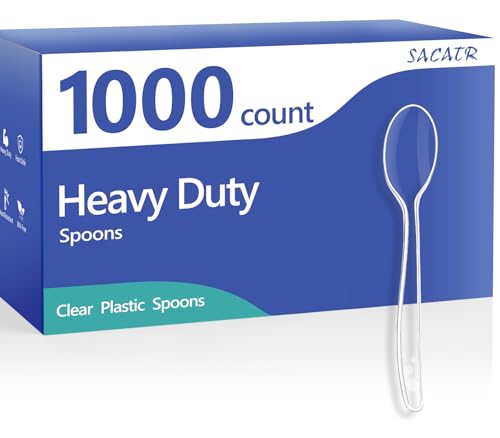 SACATR 1000 Count Clear Plastic Spoons Heavy Duty