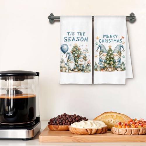 Gnome Coastal Christmas Kitchen Towels Set of 2, 16x24 Inches - ChenCraty