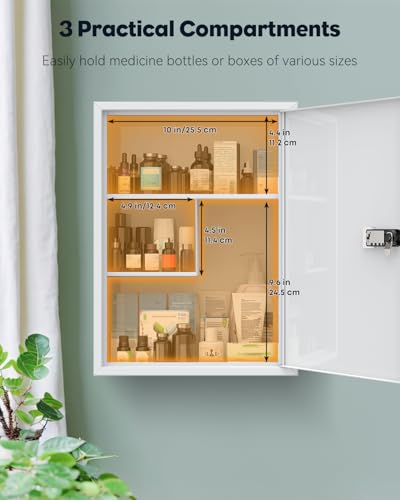 Uniclife Locking Medicine Cabinet with Code - Combo Lock, Large Wall-Mount