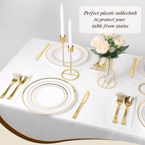 Plastic Table Cover Roll 54 Inch X 300 Feet White Disposable Tablecloth with Cutter Box for Parties & Events - Variation: White / 54 in X 300 ft