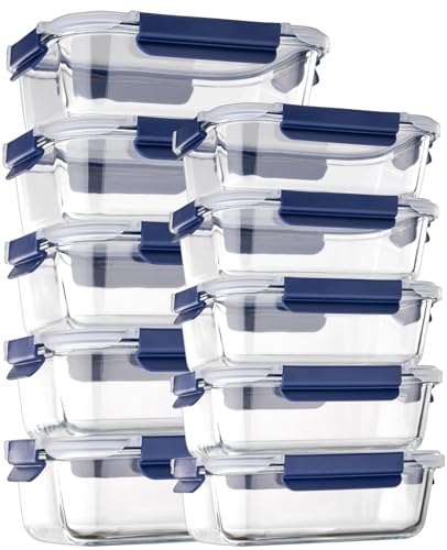 Coccot Blue Glass Food Storage Containers Set with Lids - Airtight Meal Prep