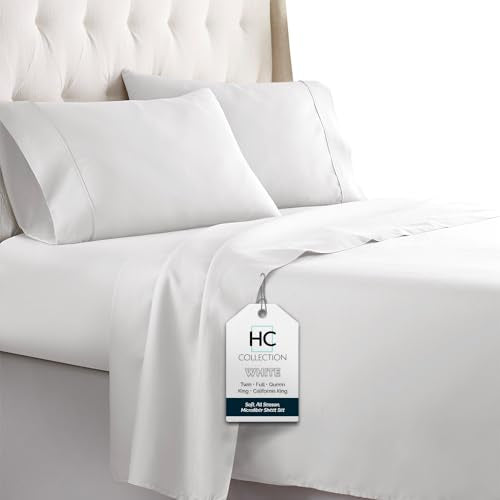HC Collection Queen Bed Sheets Set White Luxury 1800 Series Deep Pockets