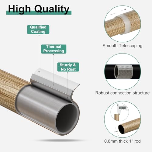 QDWIS 2 Pack Weathered Wood Curtain Rods 18-60 Inch Adjustable Heavy Duty Set