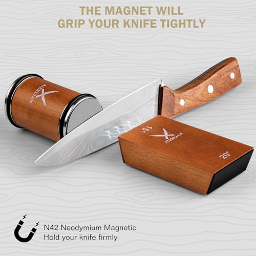 Kitchen Knife Sharpener with Diamond & Ceramic Discs, Multi-Angle Guide