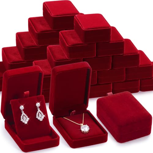 Inbagi 24 Pcs Velvet Jewelry Gift Boxes for Necklaces & Earrings - Red