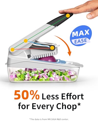 Vegetable Chopper with Container - Manual Onion Fruit Cutter, Rust-Resistant Blades