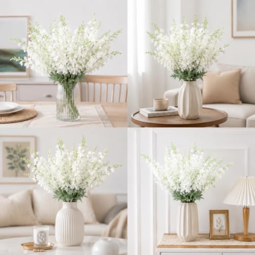 34.25 Inch White Artificial Delphinium Flowers Bulk 50 Stems for Floral Arrangements