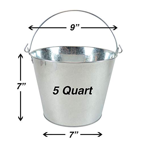 3-Pack Galvanized Beer Buckets - 5 Quart Outdoor Ice Pails 9x9x7 Inches