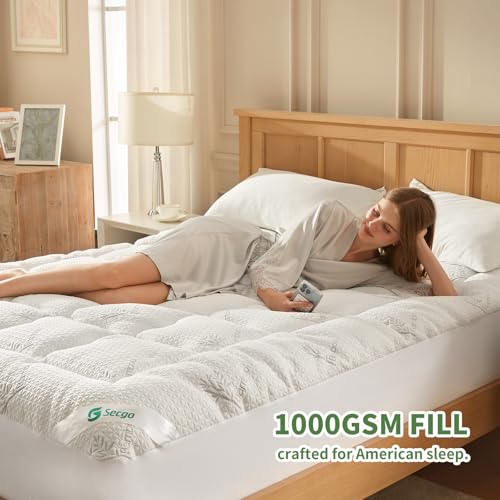 Secgo King Waterproof Mattress Topper - Breathable Rayon Bamboo Bed Protector, Deep Pocket Fit 8-21", White