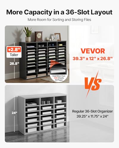 Dark Grey VEVOR Literature Organizer with 36 Compartments & Adjustable Shelves