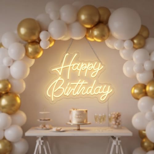 Happy Birthday Neon Sign 22x16.9in LED Dimmable Warm White - Wall Decor & Photo Prop