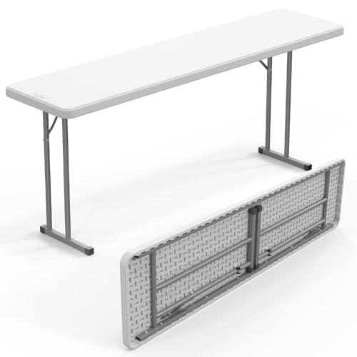 VINGLI 6ft White Narrow Folding Table - Premium HDPE & Sturdy Metal Frame