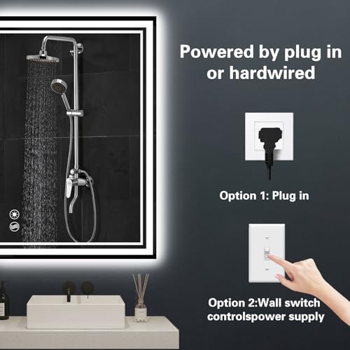 NESDCC 24x36 Inch Bathroom LED Mirror with Anti-Fog & 3 Color Dimmable Lighting, Wall Mount