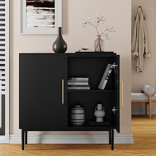 REHOOPEX Black Flat Panel Storage Cabinet with Doors - 1 Piece