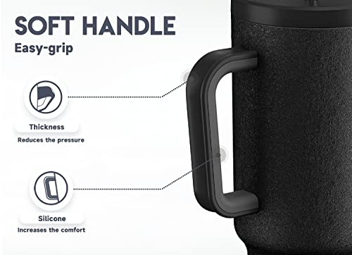 Meoky Night 40oz Insulated Stainless Steel Travel Tumbler with Handle, Leak-Proof Lid & Straw