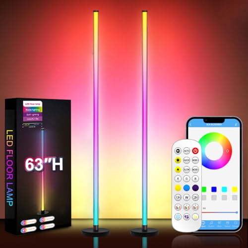 Halucky 63-Inch RGB Corner Floor Lamp 2 Pack with Music Sync & App Control