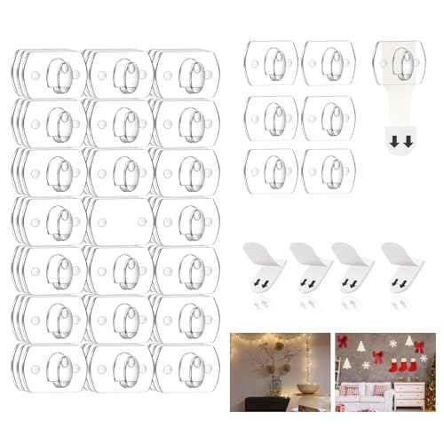 Ainiv 3-Packs Indoor Mini Light Clips, Damage Free Hanging Christmas String Light Hooks with Adhesive Strips, Clear Wall Clips for Hanging Lights Xmas Decor and Cables, 60 Clear Clips and 60 Strips