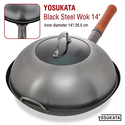 Premium Stainless Steel Wok Lid 13.6 Inch for 14 Inch Wok - Tempered Glass Cover