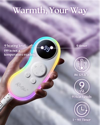 Purple Twin Electric Heated Blanket - Fast Even Heating, 9 Heat Levels