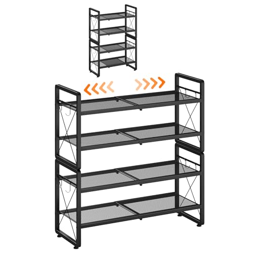 ELYKEN Expandable Shoe Rack for Closet, 4-Tier Metal Black Organizer