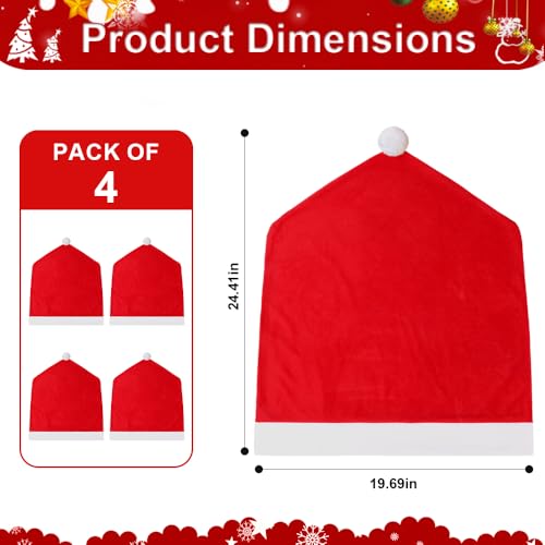 4pcs Christmas Chair Covers Set Red and White Santa Hat Chair Covers Set Christmas Dining Chair Back Covers for Xmas Holiday Party New Year Dinning Room Decoration