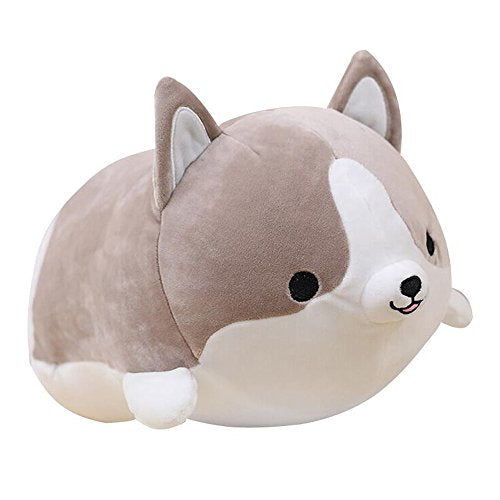 Levenkeness Corgi Dog Plush Pillow, Soft Cute Shiba Inu Akita Stuffed Animals Toy Gifts (Gray, 11.8 in)