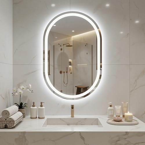 24x36 Inch Oval Frameless LED Bathroom Vanity Mirror with Lights - Modern Dimmable Anti-Fog