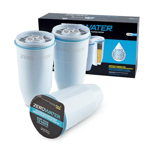 ZeroWater 3-Pack Replacement Water Filters for PFOA/PFOS Removal – 15 Gallon Capacity