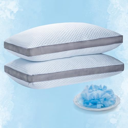 YOUR MOON Shredded Memory Foam Pillow for Sleeping Cooling Bed Pillows Queen Size Set of 2, Medium Firm Pillow 2 Pack Queen, Adjustable Loft Cooling Pillow for Hot Sleepers(Blue)