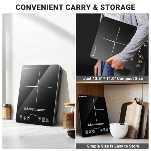 Portable Induction Cooktop 1800W with 20 Power & Temperature Levels, Touchscreen