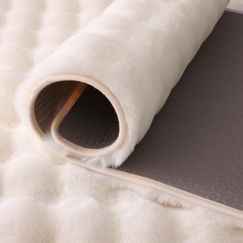 Creamy White Rabbit Plush Rug 6x9 ft Fluffy Faux Fur Area Rug for Nursery Kids Room