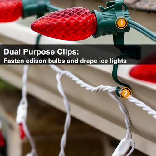C7 C9 Outdoor Christmas Lights Clips, Adjustable & Quick, Green,100