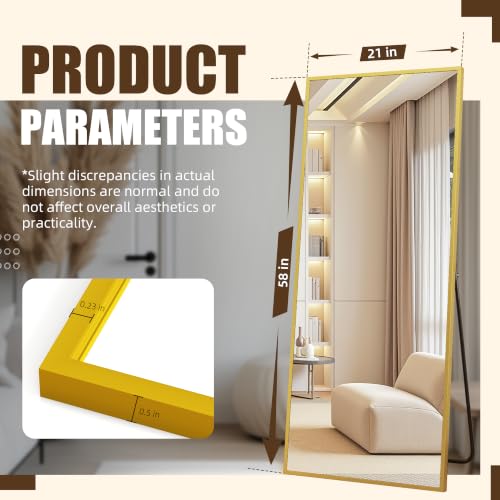 Antok Full Length Over The Door Mirror 58x21in Shatterproof Glass Wall Mount Gold Frame
