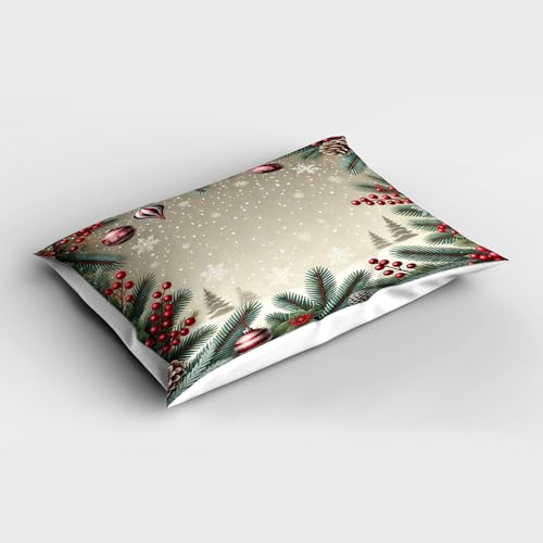 Ambesonne Christmas Pillow Sham, Happy Winter Pine Tree Leaves and