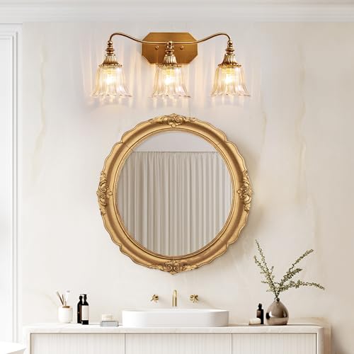 Brushed Gold 3-Light Bathroom Vanity Light Fixture with Crystal Glass Shades - Variation: Gold / 3 Lights