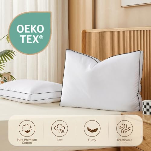 Mosluna White King Size Goose Feather Down Pillow Set of 2 Luxury Hotel Collection