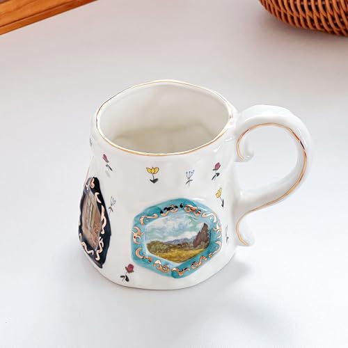 Large Ceramic Coffee Mug with Big Handle, Floral Design, 17.25oz - Perfect Gift for Tea & Coffee Lovers