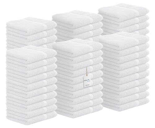 Avalon Towels Pack of 60 White 12x12 Inch Cotton Washcloths - Soft & Absorbent Face & Spa Towels