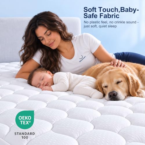 LEISURE TOWN White Queen Cotton Mattress Pad Fitted Quilted Cover