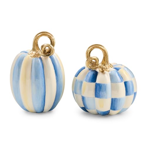 MacKenzie-Childs Resin Pumpkins Set Royal Check & Stripe Petite Autumn Decor