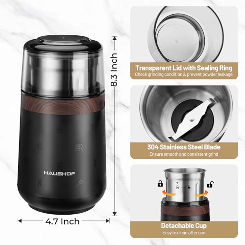 Electric Coffee Grinder with One-Touch Operation and Removable Stainless Steel Bowl