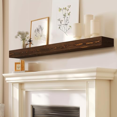 48-Inch Pine Wood Fireplace Mantel Shelf 3'' Thick Brown Floating Shelf - 48x3x8 Hollow